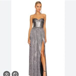 Bronx and Banco Florence Strapless Silver Evening Gown